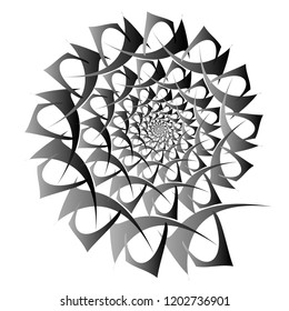 Abstract spiral figure rotation. Square Background black on white.