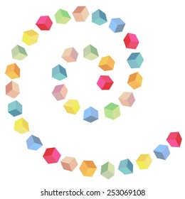 abstract spiral form made of colorful different cubes. vector illustration