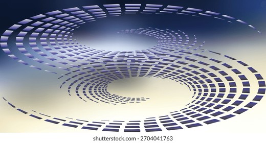 Abstract Spiral Formed by Repeating Blue Rectangular Elements