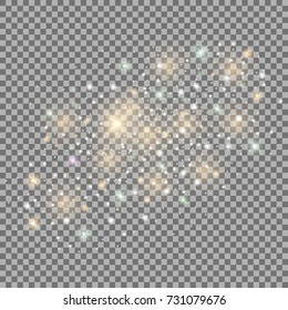 Abstract spiral galaxy, outer space, isolated on transparent background, sparkling dust, golden, green and purple colors