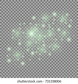Abstract spiral galaxy, outer space, isolated on transparent background, sparkling dust, green color