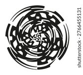 Abstract spiral gear. Mechanical Vector art. Black white vortex. Industrial circular design. Manual vector only. No autotrace used. EPS 10.
