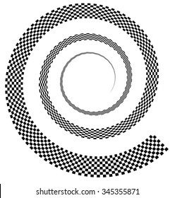 Abstract spiral graphics in black and white.