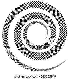 Abstract spiral graphics in black and white.