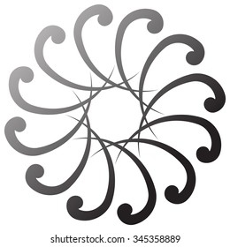 Abstract spiral graphics in black and white.