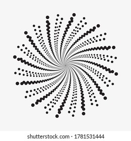 Abstract spiral halftone background. Abstract concentric circular pattern with dots. Spiral halftone design element. Vector illustrations.