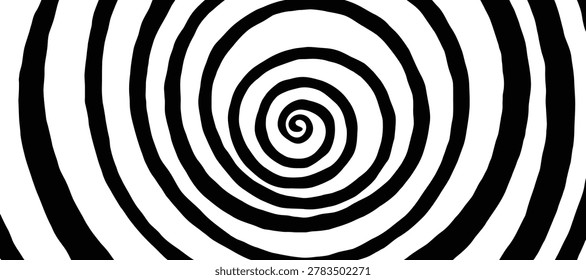 Abstract spiral hand drawn vector illustration. Minimalism style with black and white high contrast. Elegant swirl doodle element isolated on clean white background. Vector.