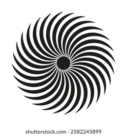Abstract spiral icon. Radial black pattern. Geometric circular shape. Vector design art.