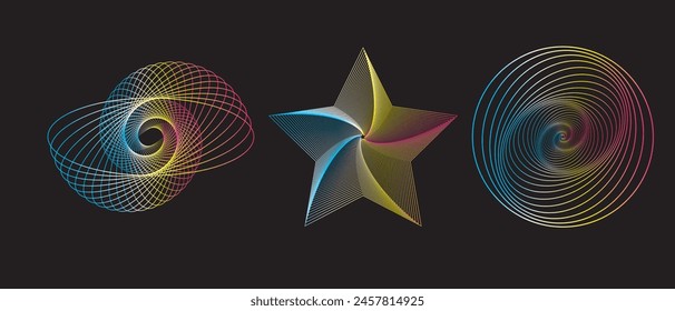 Abstract spiral line icon, silhouette. Abstract twisted gradient spiral shape, vector.  Abstract gradient twisted spiral set vector. Vector illustration. Abstract colorful background