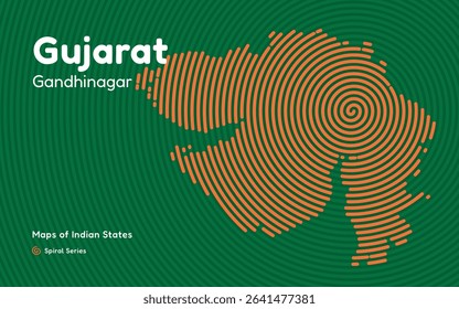 Abstract Spiral Line Map of Gujarat with Capital Gandhinagar – India Map Series