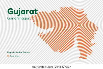 Abstract Spiral Line Map of Gujarat with Capital Gandhinagar – India Map Series
