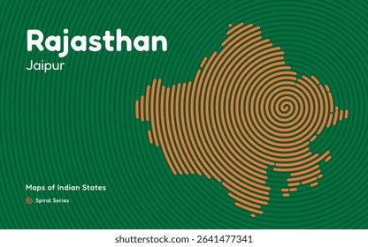 Abstract Spiral Line Map of Rajasthan with Jaipur as Center – Indian State Design