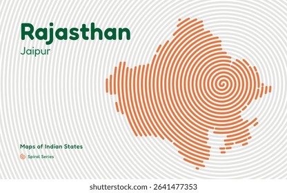 Abstract Spiral Line Map of Rajasthan with Jaipur as Center – Indian State Design