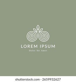 Abstract spiral lines with leaf elegant logo design. Health and wellness, nature spa, hotel symbol logo icon