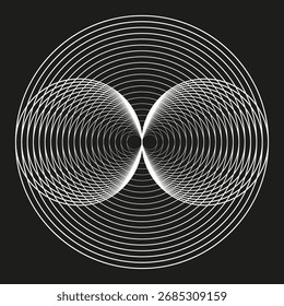 Abstract spiral lines. Two dynamic forms. Monochrome vector elements. Optical illusion graphic. EPS 10.
