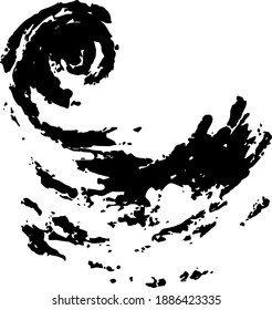 Abstract spiral made with a painterly brush. Wave crest brush mark..