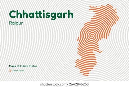 Mapa espiral abstrato de Chhattisgarh com a capital Raipur - Estado indiano rico em minerais