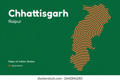 Mapa espiral abstrato de Chhattisgarh com a capital Raipur - Estado indiano rico em minerais