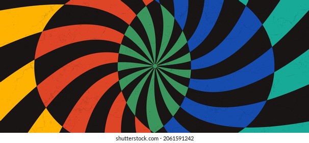 Abstract Spiral Optical Illusion with Circles Background. Cool colorful geometric hipster backdrop.