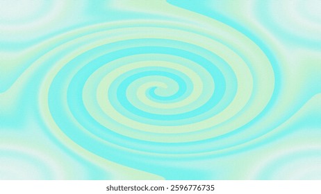 Abstract spiral pattern in cyan and pale green tones, creating a fluid, dynamic effect with a calming, circular motion. Canvas texture. Landscape orientation.