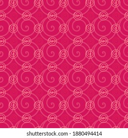 Abstract spiral pattern. Abstract flowers roses on the seamless pattern. Pink background for fabric, paper, textile. Design element for love, romantic and Sant valentine holidays.