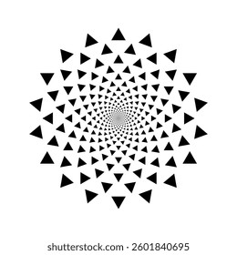 Abstract spiral pattern formed by black triangles pointing inward, creating depth and visual motion