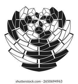 Padrão espiral abstrato. Projeto fragmentado geométrico. Forma de espiral dinâmica. Ilustração monocromática.