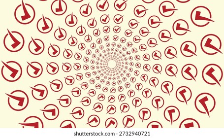 Padrão espiral abstrato feito de repetidos ícones vermelhos Sim, em um fundo claro limpo.