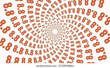 Padrão espiral abstrato com repetição de 8,8 números, projeto de vórtice dinâmico para fundos modernos e promoções.
