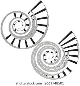 Abstractas patrones en espiral. Diseños de líneas geométricas. Vector de rotación dinámica. Ilustración de túnel futurista. EPS 10.