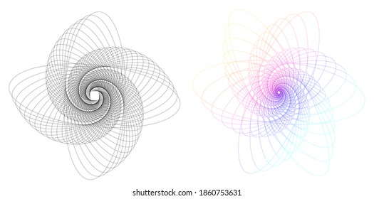 Abstract spiral rainbow design element on white background of twist lines. Vector Illustration eps 10 Golden ratio traditional proportions vector icon Fibonacci spiral. for elegant business card