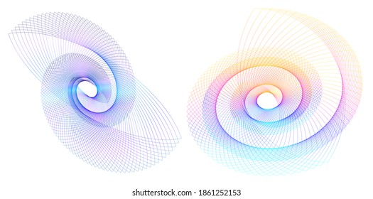 Resumen del elemento de diseño de arco iris espiral sobre fondo blanco de líneas de torsión. Ilustración vectorial 10 Relación de oro proporciones tradicionales icono vectorial Fibonacci espiral. para una elegante tarjeta de visita