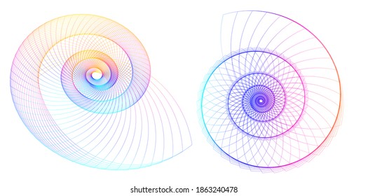 Abstract spiral rainbow design element on white background of twist lines. Vector Illustration eps 10 Golden ratio traditional proportions vector icon Fibonacci spiral. for elegant business card