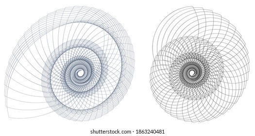 Abstract spiral rainbow design element on white background of twist lines. Vector Illustration eps 10 Golden ratio traditional proportions vector icon Fibonacci spiral. for elegant business card