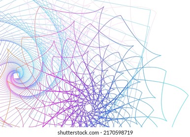 Abstract spiral rainbow design element on white background of twist lines. Vector Illustration eps 10. Colourful waves with lines created using Blend Tool. Templates for multipurpose presentation