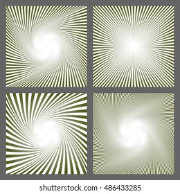 Abstract spiral ray and starburst background design set