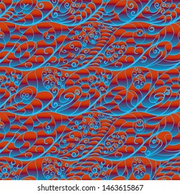 Abstract spiral red-blue hypnotic pattern. Stylized sea waves at sunset. The transition from hot to cold and Vice versa.