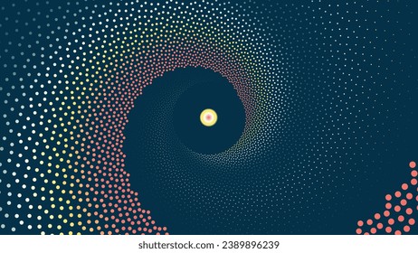 Abstrakter Spiralring auf gepunktetem Logo-Stil, Wirbelhintergrund.