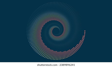 Abstract spiral ring in dotted logo style vortex background.