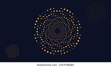 Abstrakter Spiralkreis auf dunkelblauem und goldenem Hintergrund mit gepunktetem Ball