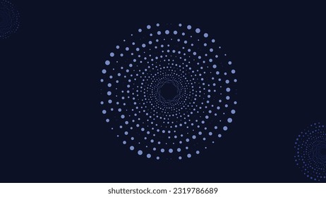 Abstract spiral round circle in dark blue and golden background with dotted ball