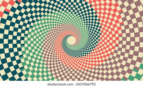 Abstract spiral round dotted vortex minimalist retro color creative background.