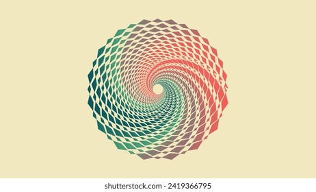 Abstract spiral round dotted vortex minimalist retro color creative background.