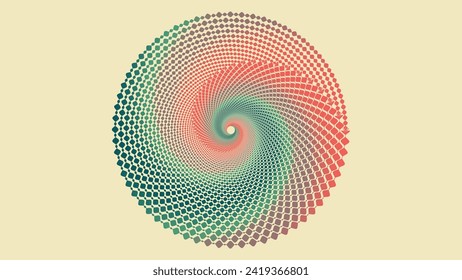 Abstract spiral round dotted vortex minimalist retro color creative background.