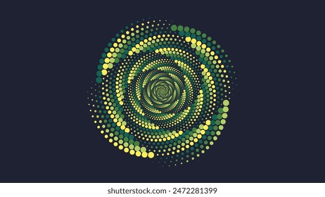 Abstractas espiral redondo logotipo fondo de flores en color oscuro. estilo minimalista espiral punteado Mandala.Abstractas arte geométrico círculo fondo, logotipo. círculo como símbolo sin fin. Pequeñas partículas brillantes