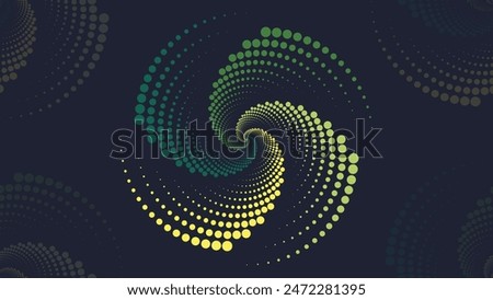 Abstract spiral round logotype flower background in dark color. minimalist style dotted spiral Mandala.Abstract geometric art circle background, logo. circle as endless symbol. small glowing particles