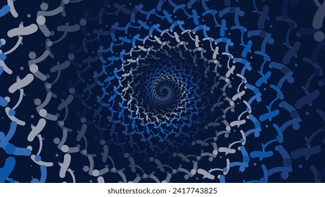 Abstract spiral round wavy line blue vortex urgency background.