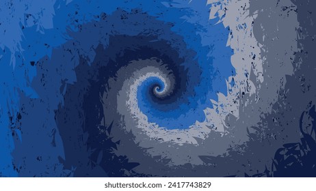 Abstract spiral round wavy line blue vortex urgency background.