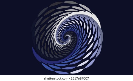Abstrato espiral redonda vórtice ondulado estilo criativo fundo em azul escuro combinação de cor.