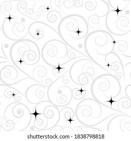 Abstract spiral seamless pattern. Fashion graphic design. Modern stylish texture. Monochrome template for prints, textiles, wrapping, wallpaper, card, banner, business, etc. Vector illustration